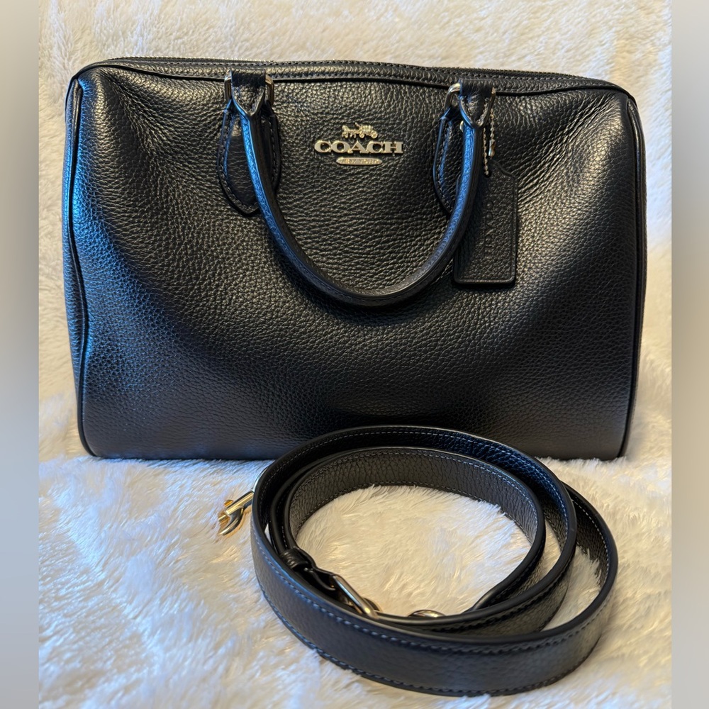 Coach Rowan large pebble leather black gold NWOT